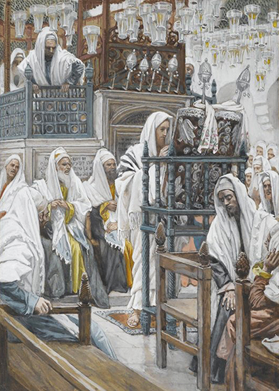 Jesus Unrolls the Book in the Synagogue James Tissot